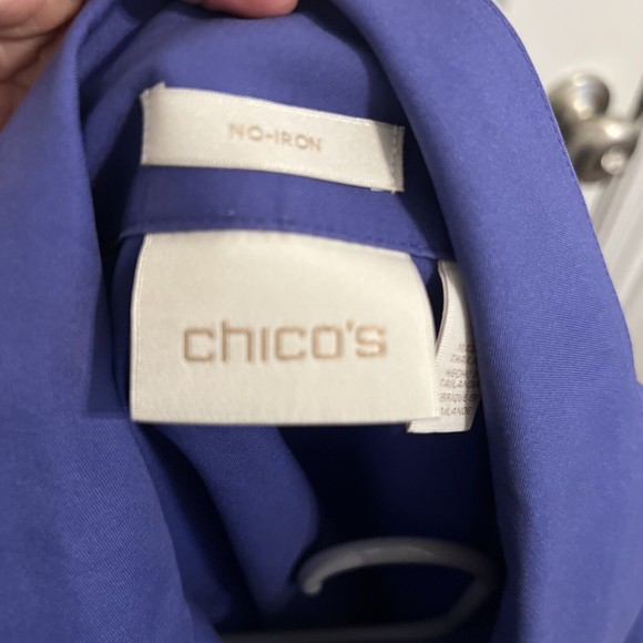 Chico’s Purple No Iron Button Up Mid-Rise Top Womens Size O 100% Cotton - Picture 4 of 7